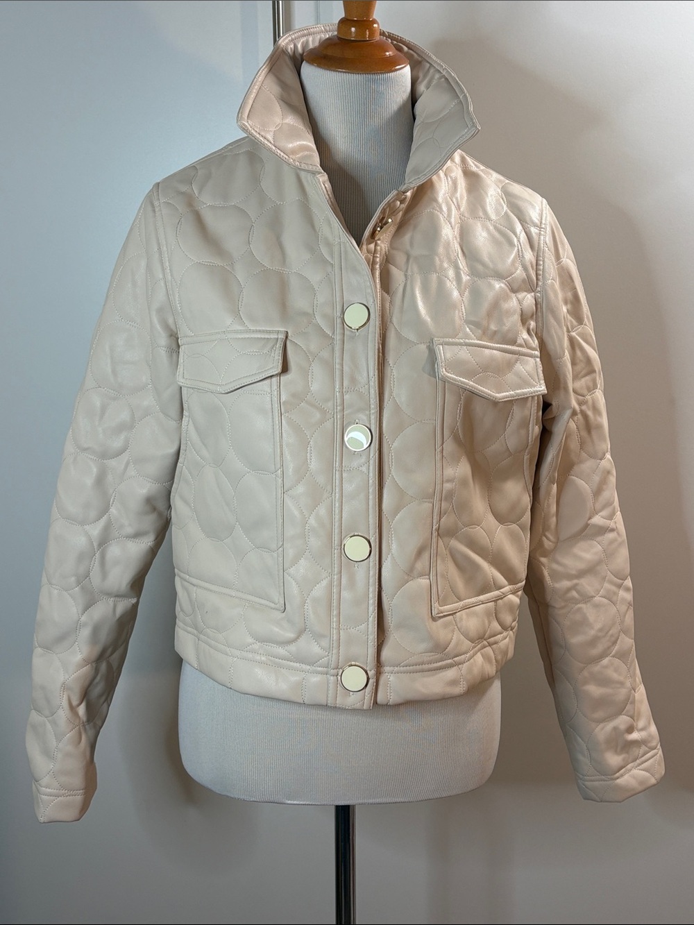 Dolce Cabo Pale Blush Vegan Leather Cropped Jacket M